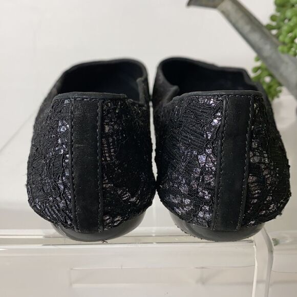 SCHUTZ Metallic Lace Ballerina Flats Black Size 7 - Picture 4 of 9
